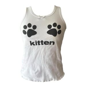 White Cat Tank Top with Black Paw Prints